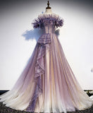 Purple tulle sequin long prom dress purple evening dress HZ1024