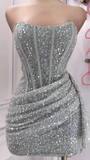 Sexy Sheath Strapless Pink Sequin Homecoming Dresses Short Birthday Outfits HZ1024