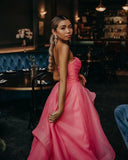 Pretty Light Pink A Line Strapless Organza Prom Dress Long Prom Dresses HZ1024
