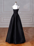 Elegant Black A-Line Satin Long Prom Dress Long Prom Dress HZ1024