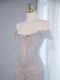 Pretty Mermaid Off The Shoulder Sequin Long Evening Dress Prom Dresses With Beads HZ1024