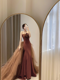 Simple Mermaid Strapless Brown Floor Length Prom Dress HZ1024