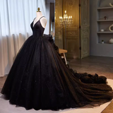 Vintage Ball Gown Straps Tulle Black Sweet 16 Dresses HZ1024