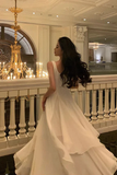 Modest A line Straps White Long Prom Dress HZ1024