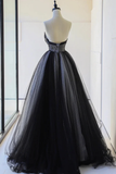 Lovely Black Strapless Tulle Lace Long Prom Dress HZ1024