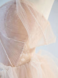 Vintage A Line Off The Shoulder Blush Puffy Ruffles Prom Dresses HZ1024