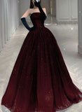 Vintage Black and Tulle Shiny Tulle Long Evening Dress Prom Dresses HZ1024