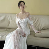 Fairytale Mermaid Long Sleeves Lace White Off The Shoulder Wedding Dress HZ1024