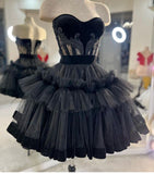 50s Vintage Black Robes De Cocktail Lace Applique Homecoming Dress Party Dress HZ1024