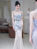 Sexy Mermaid High Neckline Sequin Long Evening Dress Beads Prom Dress HZ1024