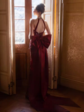 Sexy Mermaid High Neckline Sequin Burgundy Long Prom Dress HZ1024