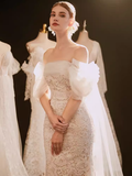 Vintage Mermaid Strapless Lace Wedding Dress With Short Sleeves HZ1024