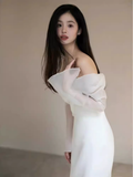 Chic Mermaid Off The Shoulder White Wedding Dress With Long Sleeves HZ1024