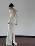 Chic Mermaid Square Neckline Long Sleeves White Lace Wedding Dresses HZ1024