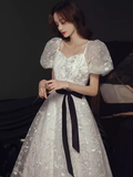 Pretty A Line Sweetheart Tulle White Long Prom Dresses HZ1024