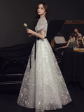 Pretty A Line Sweetheart Tulle White Long Prom Dresses HZ1024