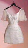 Pretty A line Short Sleeves White Homecoming Dress Short Cocktail Dress HZ1024