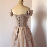 Pretty A Line Off The Shoulder Beads Tulle Sequin Long Prom Dresses HZ1024