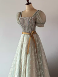 Pretty A Line Square Neckline Tulle Sequin Beads Long Prom Dresses HZ1024
