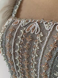 Pretty A Line Square Neckline Tulle Sequin Beads Long Prom Dresses HZ1024