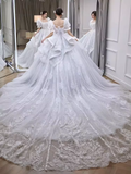 Vintage Ball Gown Square Neckline Short Sleeves Lace Wedding Dress HZ1024
