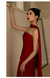 Pretty Sheath Scoop Neckline Satin Burgundy Long Prom Dresses With Ribbon HZ1024