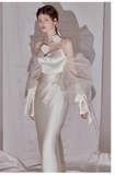 Sexy Mermaid Straps White Long Wedding Dresses HZ1024