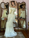 Sexy Sheath Strapless Chiffon Long White Prom Dresses HZ1024