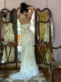 Sexy Sheath Strapless Chiffon Long White Prom Dresses HZ1024