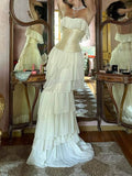 Sexy Sheath Strapless Chiffon Long White Prom Dresses HZ1024