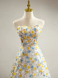 Modest A Line Sweetheart Flowers Sequin Prom Dress Long Evening Dresses HZ1024