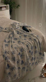Modest A line Square Neckline Blue Floral Long Sleeves Prom Dress Evening Dresses HZ1024