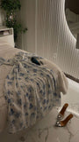Modest A line Square Neckline Blue Floral Long Sleeves Prom Dress Evening Dresses HZ1024