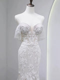 Sexy Mermaid Off The Shoulder Lace Long Sleeves White Wedding Dresses HZ1024