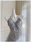 Simple A line Halter Gray Homecoming Dresses Simple Prom Dress HZ1024