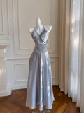 Simple A line Halter Gray Homecoming Dresses Simple Prom Dress HZ1024