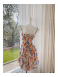 Simple A line Spaghetti Straps Flora Short Chiffon Homecoming Dress Birthday Dresses HZ1024