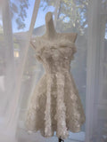 Cute A line Spaghetti Straps White Short Homecoming Dress Birthday Dresses With Flowers HZ1024