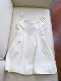 Cute A line Spaghetti Straps White Short Homecoming Dress Birthday Dresses With Bow HZ1024