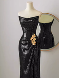 Sexy Mermaid Strapless Black Sequin Long Prom Dresses HZ1024