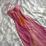 Elegant A line Halter Chiffon Ombre Pink Prom Dresses Evening Dress With Beads HZ1024