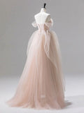 A-Line Off Shoulder Tulle Lace Long Prom Dress Evening Party Dress HZ1024