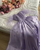 Vintage A line Sweetheart Pearls Long Sleeves Lilac Prom Dress Evening Dresses HZ1024
