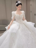 Princess Ball Gown Half Sleeves Lace Wedding Dresses HZ1024