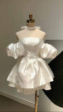 Cute A line Off The Shoulder White Short Homecoming Dresses 21st Birthday Outfit HZ1024