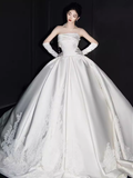 Elegant Ball Gown Strapless neckline Sleeveless Satin Wedding Dresses HZ1024