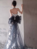 Modest Mermaid Strapless Sequin Long Prom Dresses HZ1024