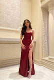 Sexy Mermaid Spaghetti Straps Red Slit Long Prom Dress Evening Dresses HZ1024