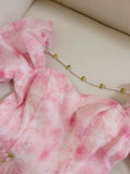 Elegant A Line Square Neckline Pink Floral Tulle Prom Dress Evening Dresses HZ1024