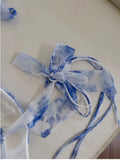Pretty A Line Spaghetti Straps Long Blue Floral Prom Dress Evening Dresses HZ1024
